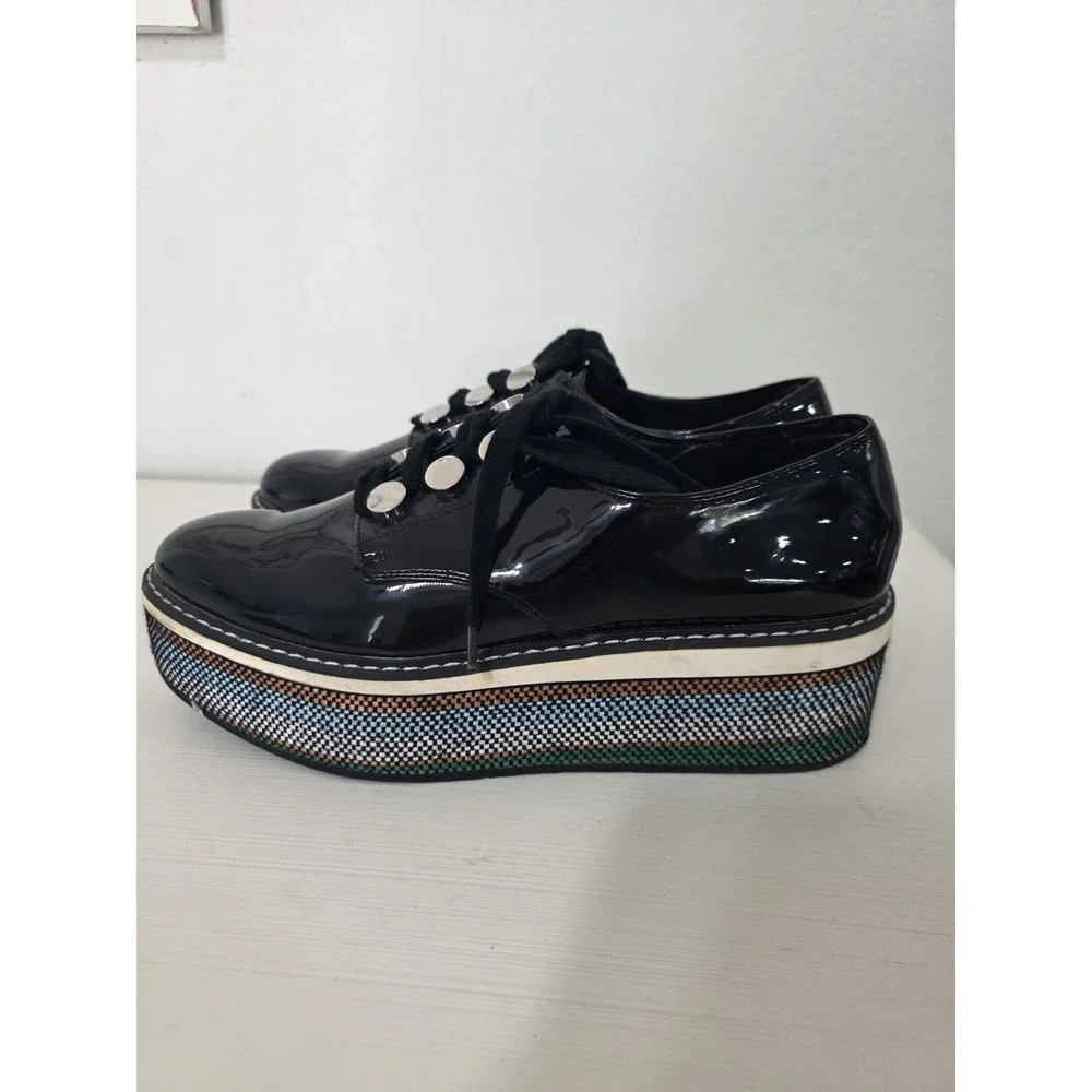 ZARA Black Patent Multi-Stripe Thick Platform Oxford Shoes Size EU 41  USA Size